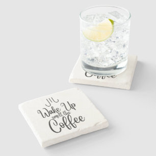 Wake-up typografie met koffiegeur stenen onderzetter