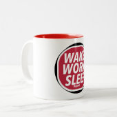 Wake, Work, Sleep repeat Print Novelty Tweekleurige Koffiemok (Voorkant links)