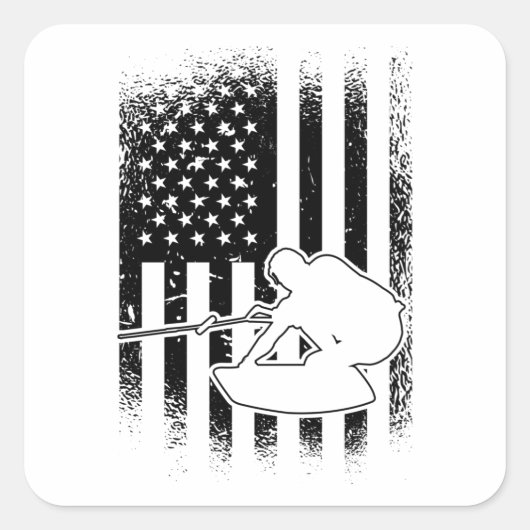 Wakeboard American Flag Wakeboarding Wakeboarder Vierkante Sticker (Voorkant)