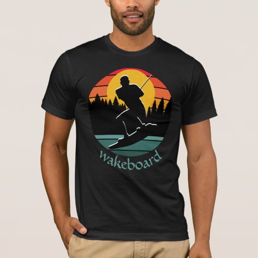 Wakeboard Water Ski Sport Retro Sinaasappel Zonson T-shirt (Voorkant)
