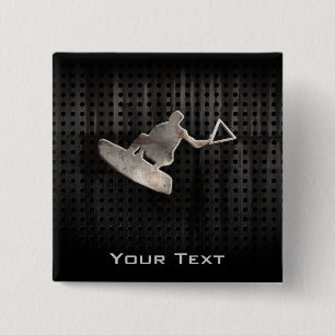 Wakeboarder; Koel zwart Vierkante Button 5,1 Cm