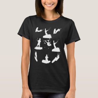 Wakeboarder White Silhouette Kitesurf Pattern T-shirt