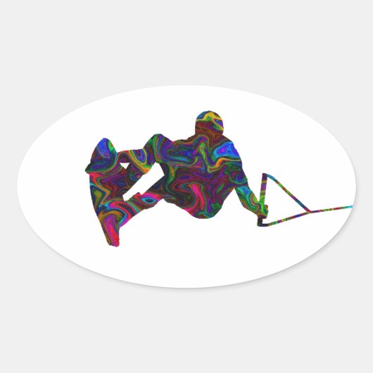 Wakeboarder Wilde Kleuren Ovale Sticker (Voorkant)