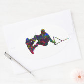 Wakeboarder Wilde Kleuren Ovale Sticker (Envelop)