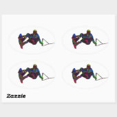 Wakeboarder Wilde Kleuren Ovale Sticker (Vel)