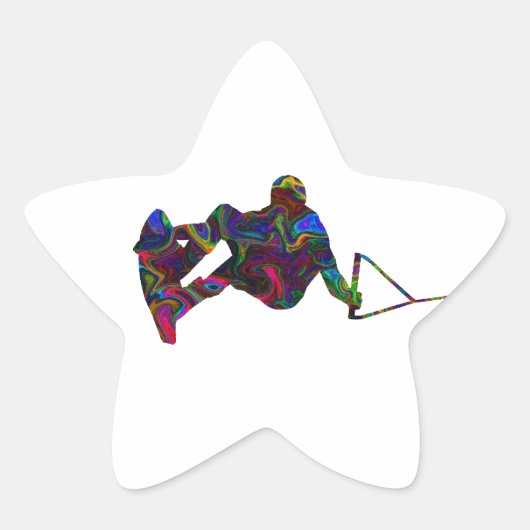 Wakeboarder Wilde Kleuren Ster Sticker (Voorkant)