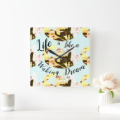 "Waking Dream" Geel bruin koraal Abstract ontwerp Vierkante Klok (Huis)