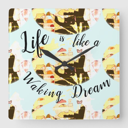 "Waking Dream" Geel bruin koraal Abstract ontwerp Vierkante Klok (Voorkant)