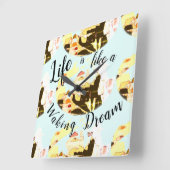 "Waking Dream" Geel bruin koraal Abstract ontwerp Vierkante Klok (Hoek)