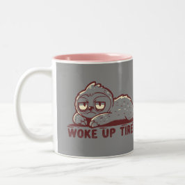 Wakker geworden moe tweekleurige koffiemok