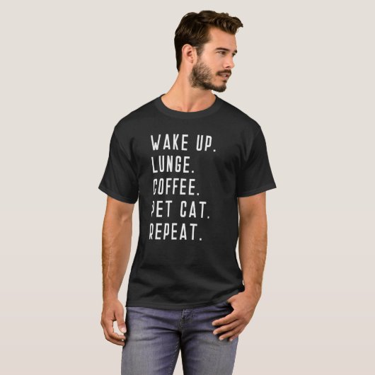 Wakker omhoog koffie kat herhaal gewicht optillen t-shirt (Voorkant volledig)