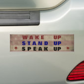 Wakker opstaan spreekt politiek op bumpersticker (Op auto)