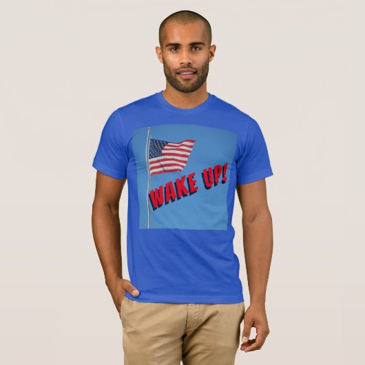 WAKKER WORDEN, AMERIKA! Met vlag T-shirt (Voorkant volledig)