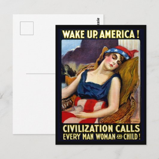 Wakker worden Amerika, patriotvrouw slaapt,  oorlo Briefkaart (Voorkant / Achterkant)