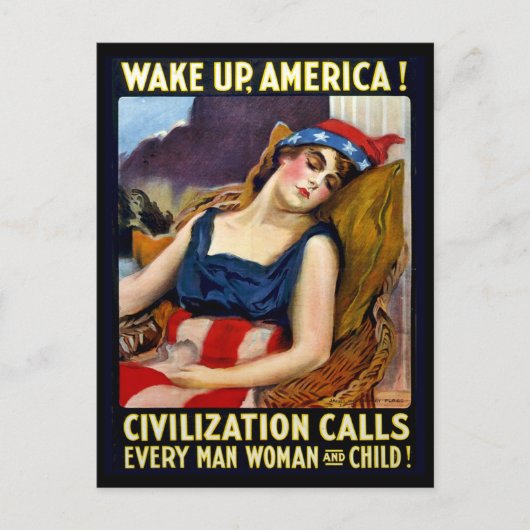 Wakker worden Amerika, patriotvrouw slaapt, oorlo Briefkaart (Voorkant)