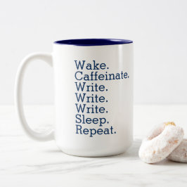 Wakker worden. Cafeïne innemen. Schrijven. Slapen. Tweekleurige Koffiemok