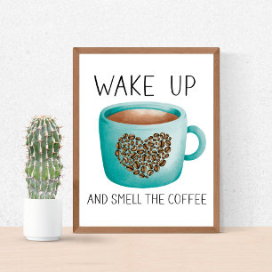Wakker Worden en de Koffie Ruiken - Aquarel Koffie Poster