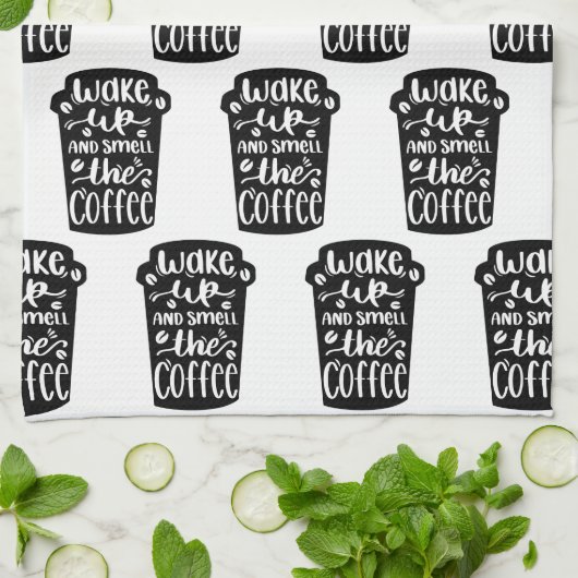 Wakker worden en de koffie smeren theedoek (Gevouwen)