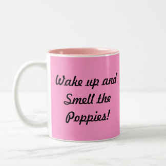 Wakker worden en de papavers ruiken! tweekleurige koffiemok