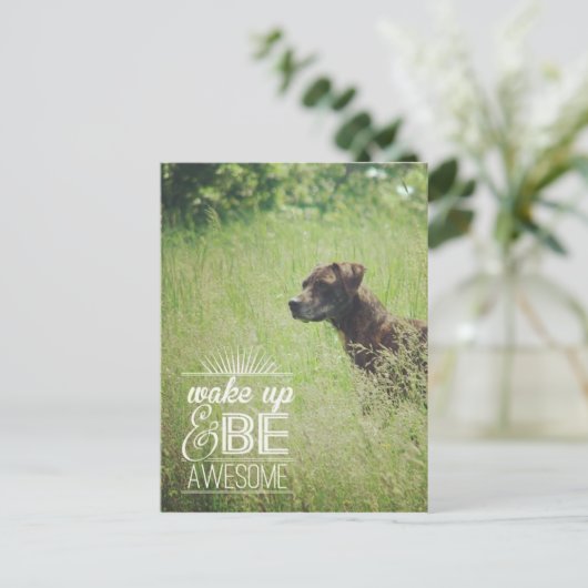 Wakker worden en Geweldige hond zijn Briefkaart (Staand voorkant)
