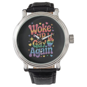 Wakker worden Gay weer grappig LGBTQ Pride Rainbow Horloge
