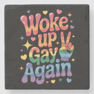 Wakker worden Gay weer grappig LGBTQ Pride Rainbow Stenen Onderzetter