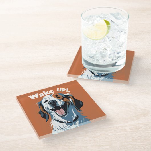 Wakker worden!!! Golden Retriever Pop Art beroemd  Glazen Onderzetter (Schuin)