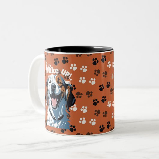 Wakker worden!!! Golden Retriever Pop Art beroemd  Tweekleurige Koffiemok (Voorkant links)