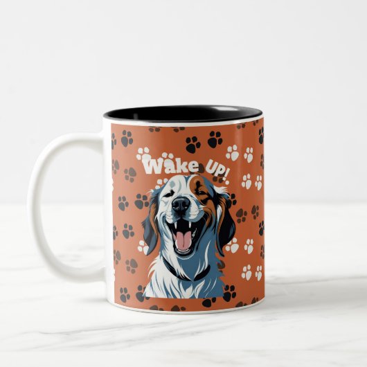 Wakker worden!!! Golden Retriever Pop Art beroemd  Tweekleurige Koffiemok (Links)