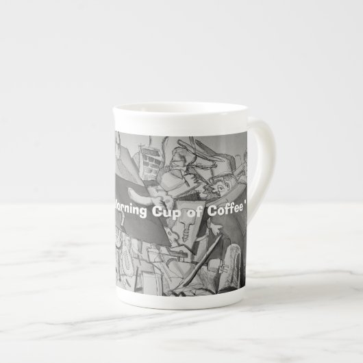 Wakker worden koffie in de ochtend porselein kop (Voorkant rechts)