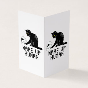  Wakker Worden Mens - Grappige Kat Met Schedel Kaart