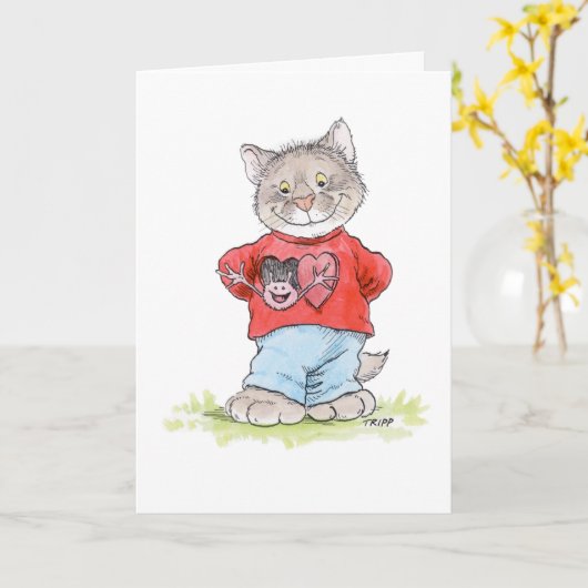 Wakker wordende liefde kat valentijnkaart kaart (Gele Bloem)