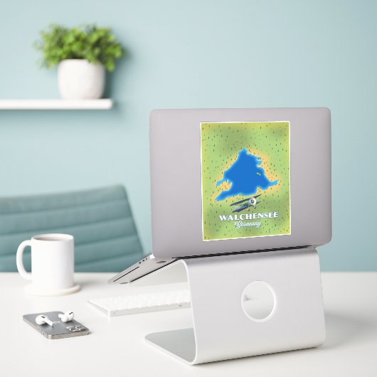 Walchensee meer Duitsland kaart Sticker (Laptop op bureau)