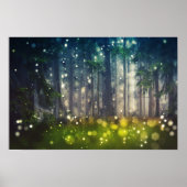 Wald, Bäume auf Waldlichtung, Dämmerung Poster (Voorkant)