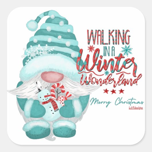 WALEN IN EEN WINTER WONDERLAND Gnome kerstmis Vierkante Sticker (Voorkant)