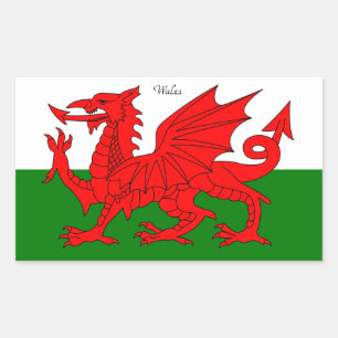 WALEN: Vlag van Wales met de tekst "Wales" Rechthoekige Sticker