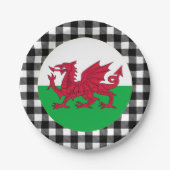 Wales Bord, buffalo plaid & Welsh Flag Papieren Bordje (Voorkant)