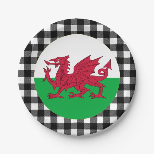 Wales Bord, buffalo plaid & Welsh Flag Papieren Bordje (Voorkant)