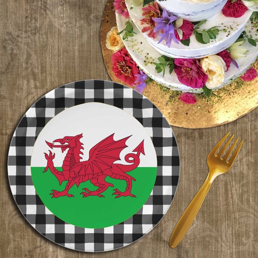 Wales Bord, buffalo plaid & Welsh Flag Papieren Bordje