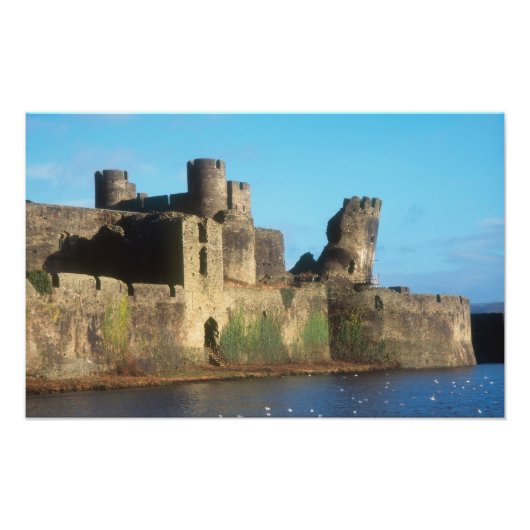 Wales - Caerphilly castle, met een uitzicht van he Foto Afdruk (Voorkant)