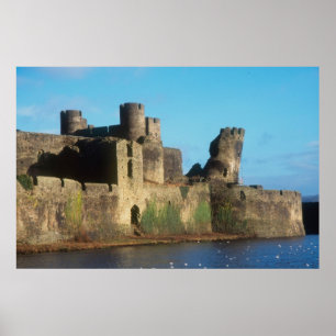 Wales - Caerphilly kasteel, met uitzicht op de Poster