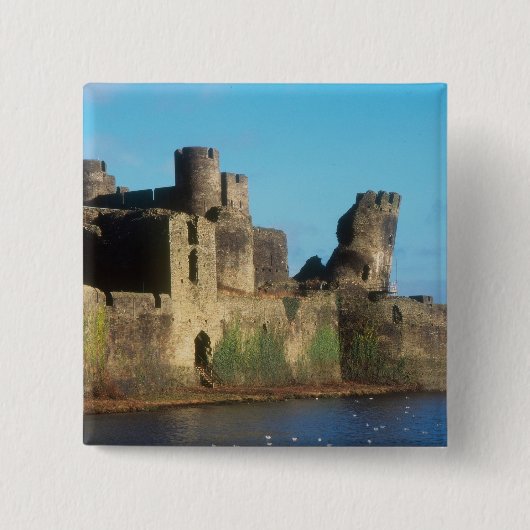 Wales - Caerphilly kasteel, met uitzicht op de Vierkante Button 5,1 Cm (Voorkant)