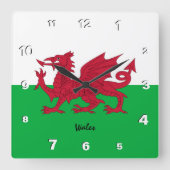 Wales Clock, patriottic home, Welsh Flag Vierkante Klok (Voorkant)