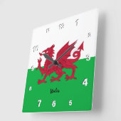 Wales Clock, patriottic home, Welsh Flag Vierkante Klok (Hoek)
