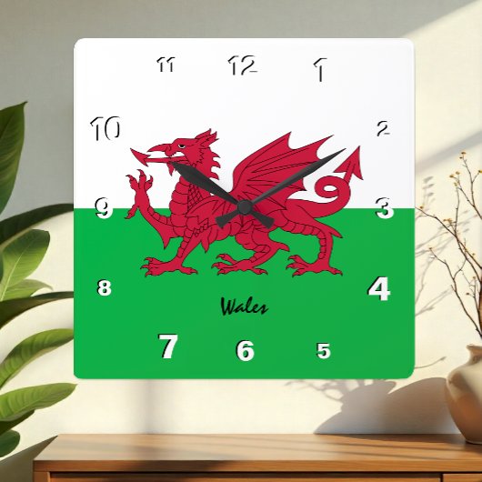 Wales Clock, patriottic home, Welsh Flag Vierkante Klok