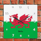 Wales Clock, patriottic home, Welsh Flag Vierkante Klok