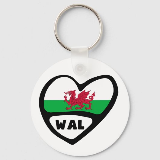 Wales Country Code Flag Heart Keyring, WAL, Cymru Sleutelhanger (Voorkant)
