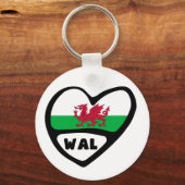 Wales Country Code Flag Heart Keyring, WAL, Cymru Sleutelhanger (Voorkant)