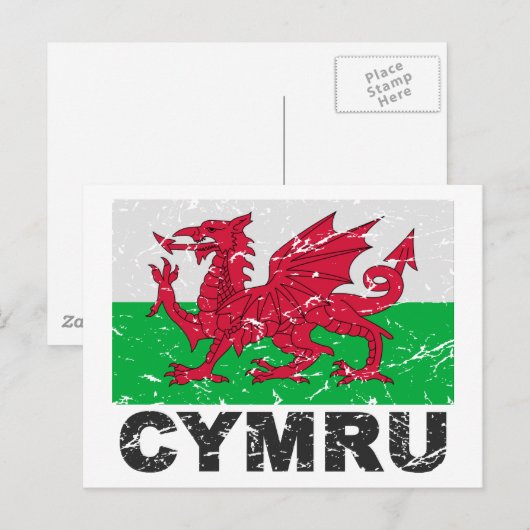 Wales CYMRU  Flag Briefkaart (Voorkant / Achterkant)
