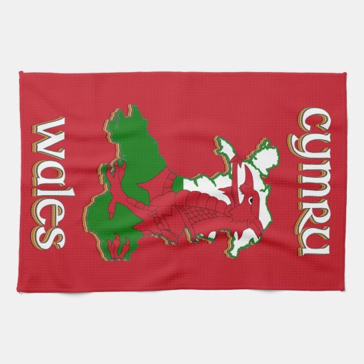 Wales Cymru Flag Map Theedoek (Horizontaal)